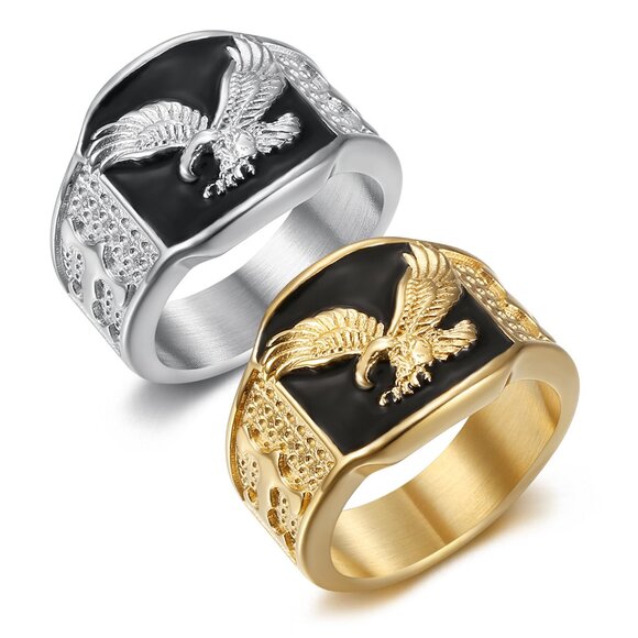 3/$35 Men’s Gold Plated Black Eagle Ring Stainless Steel Punk Statement Jewelry - Picture 4 of 5